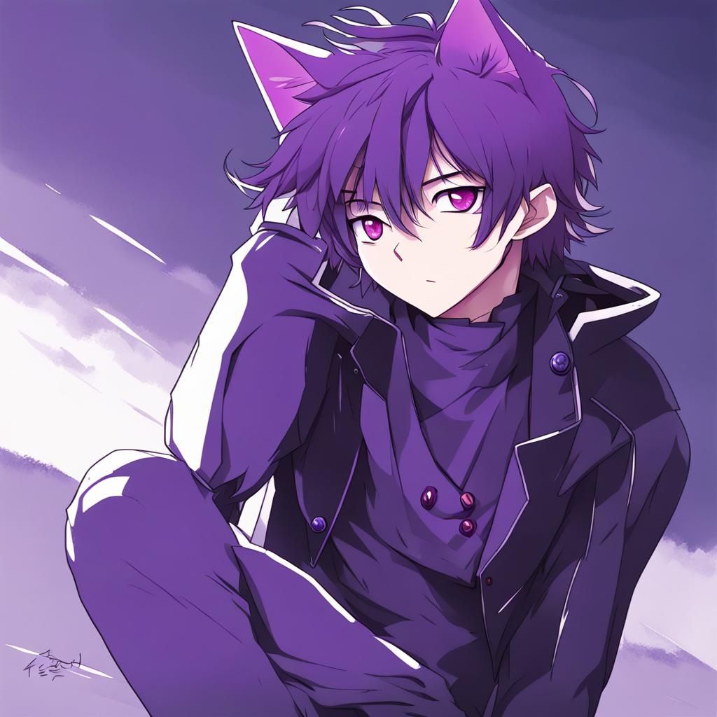 Anime-Style Purple Cat Boy