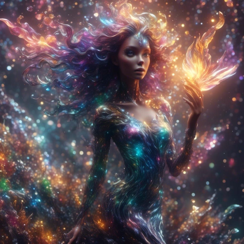 Crystal Mermaid with Rainbow Flames