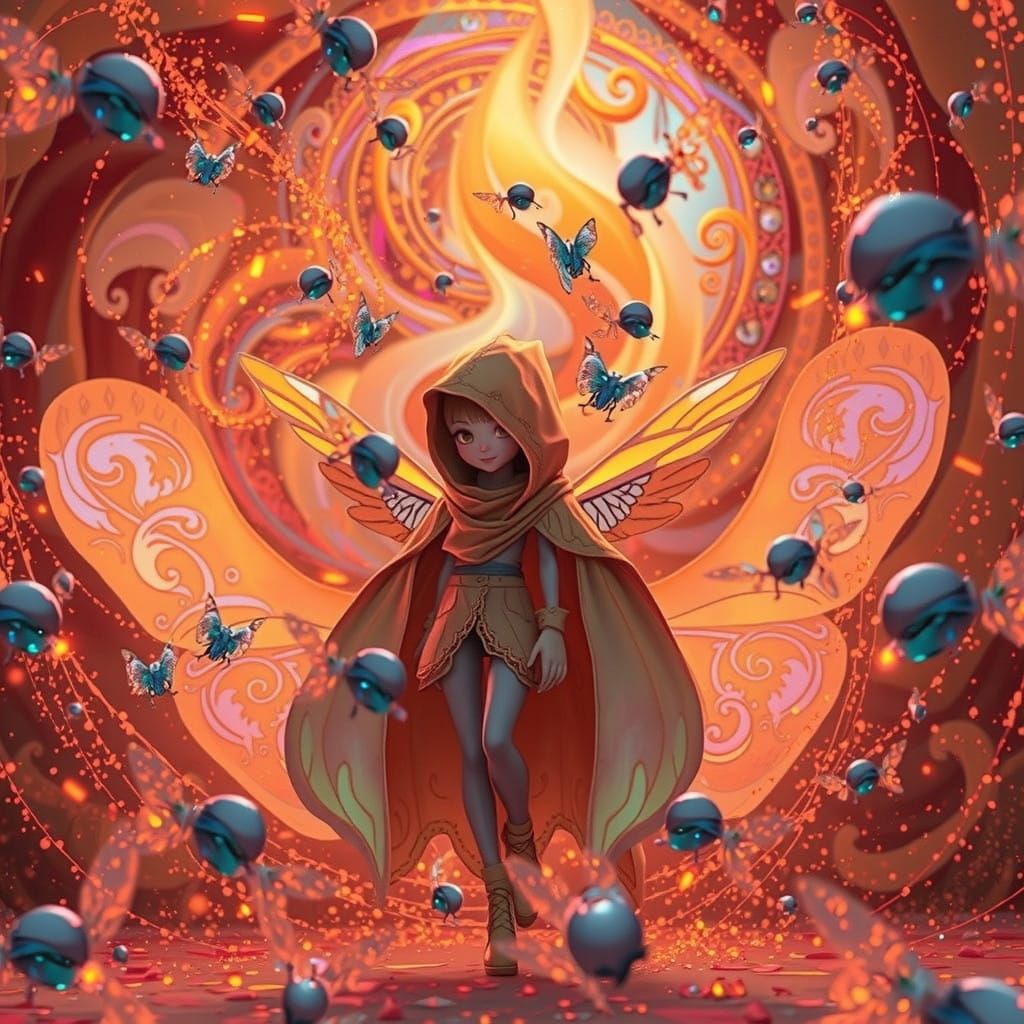 Enchanted Firefly Guardian in Whirling Vortex of Light