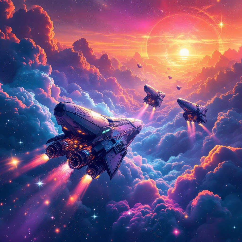 Spaceships on sunsets