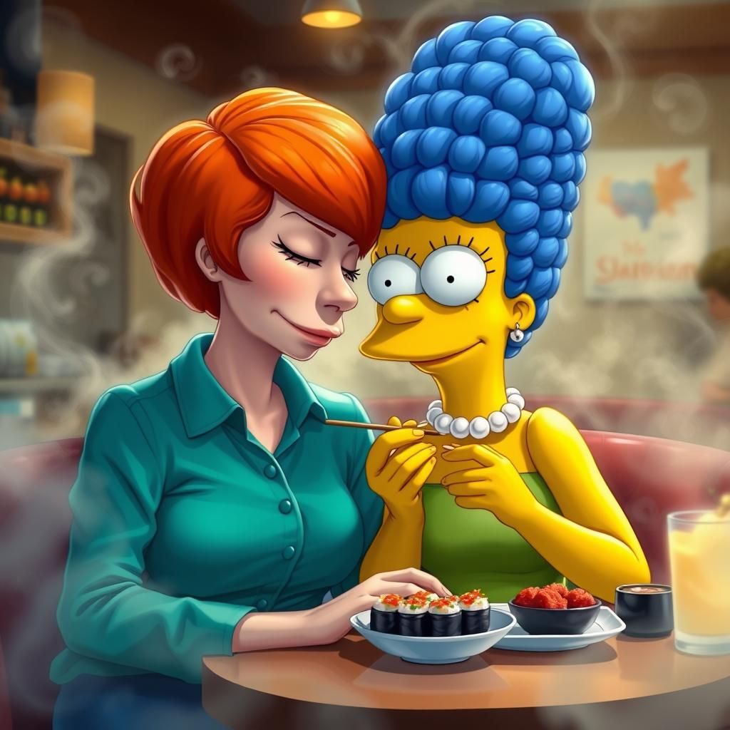 Lois and Marge Share Sushi, Ethereal Digital Art