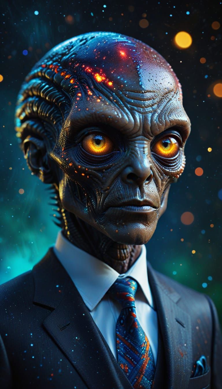 Alien Portrait in Cosmic Landscape with Vibrant Colors