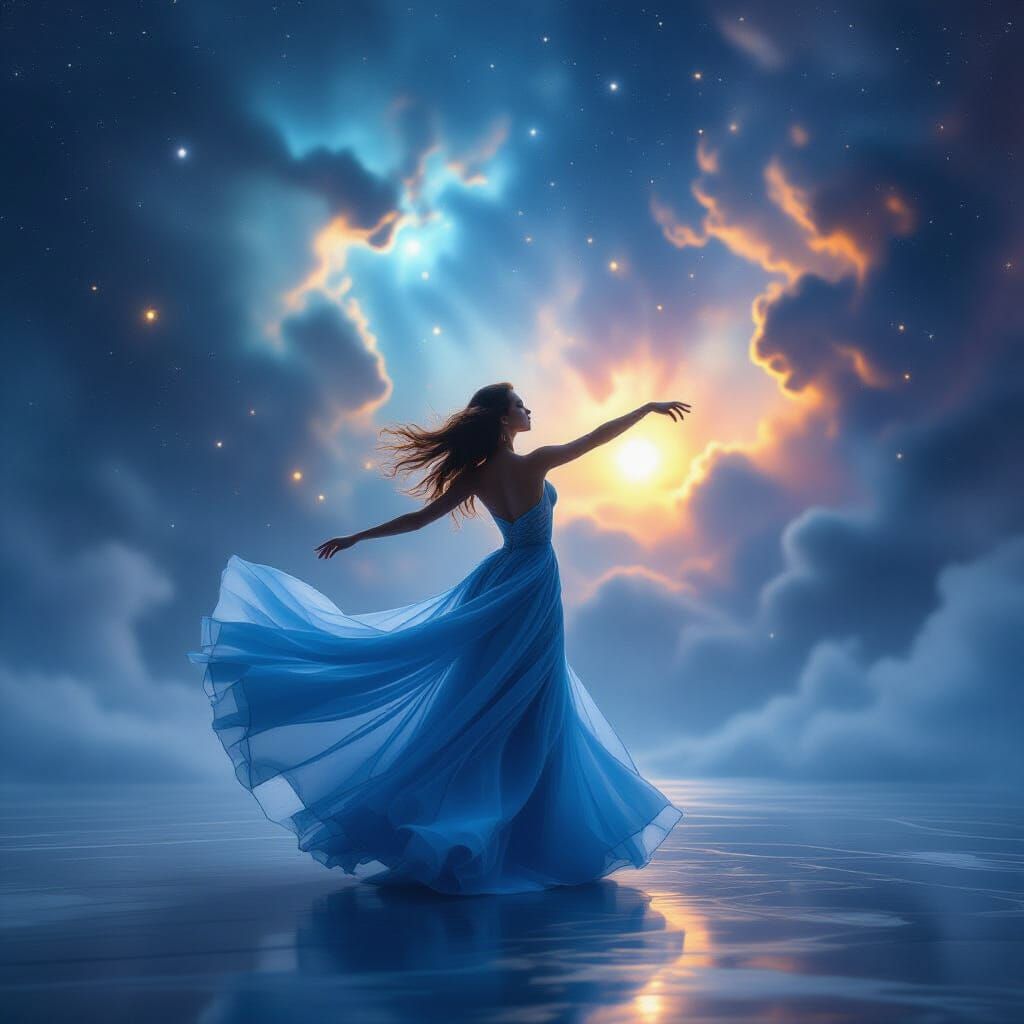 Ethereal Dancer in Cosmic Nebula