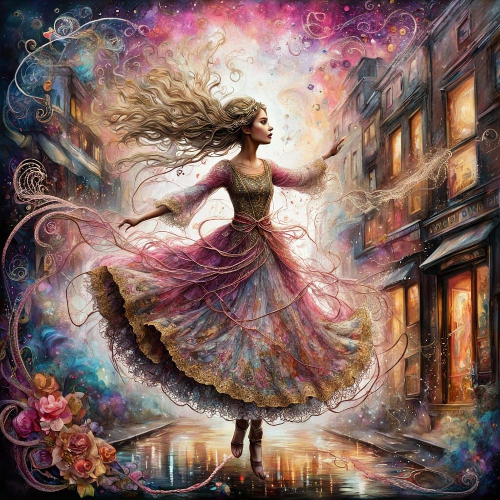 Mystical Woman in Lacy Wire Dress Dancing