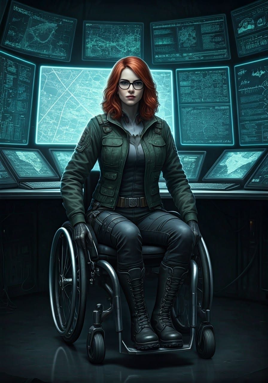 Oracle, Barbara Gordon, in High-Tech HQ, Cyberpunk Style