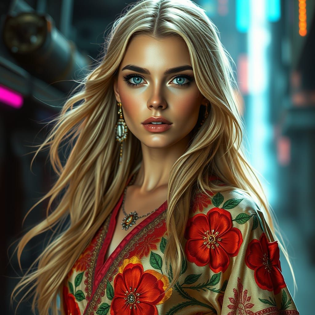 Woman in Indian Tunic with Glitch Effects