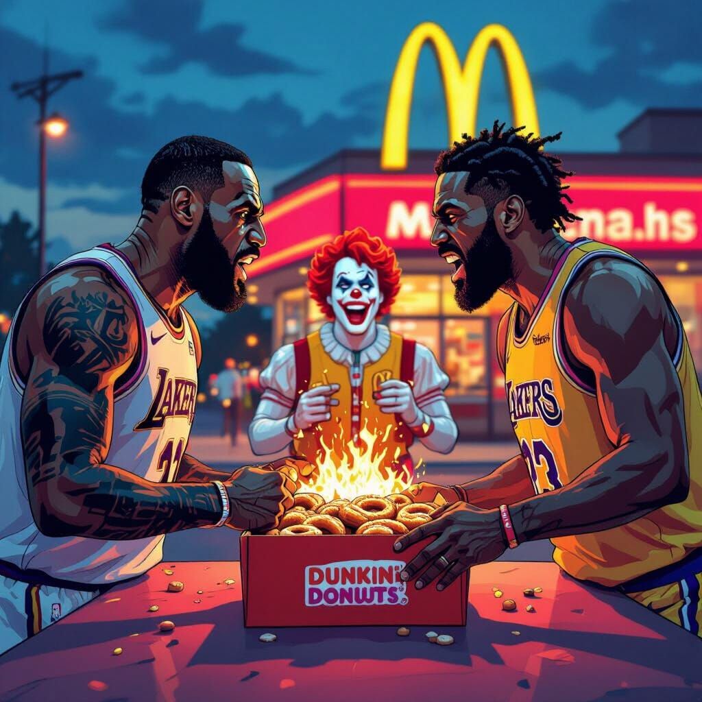 LeBron & Kyrie Fight Over Donuts in Comic Style