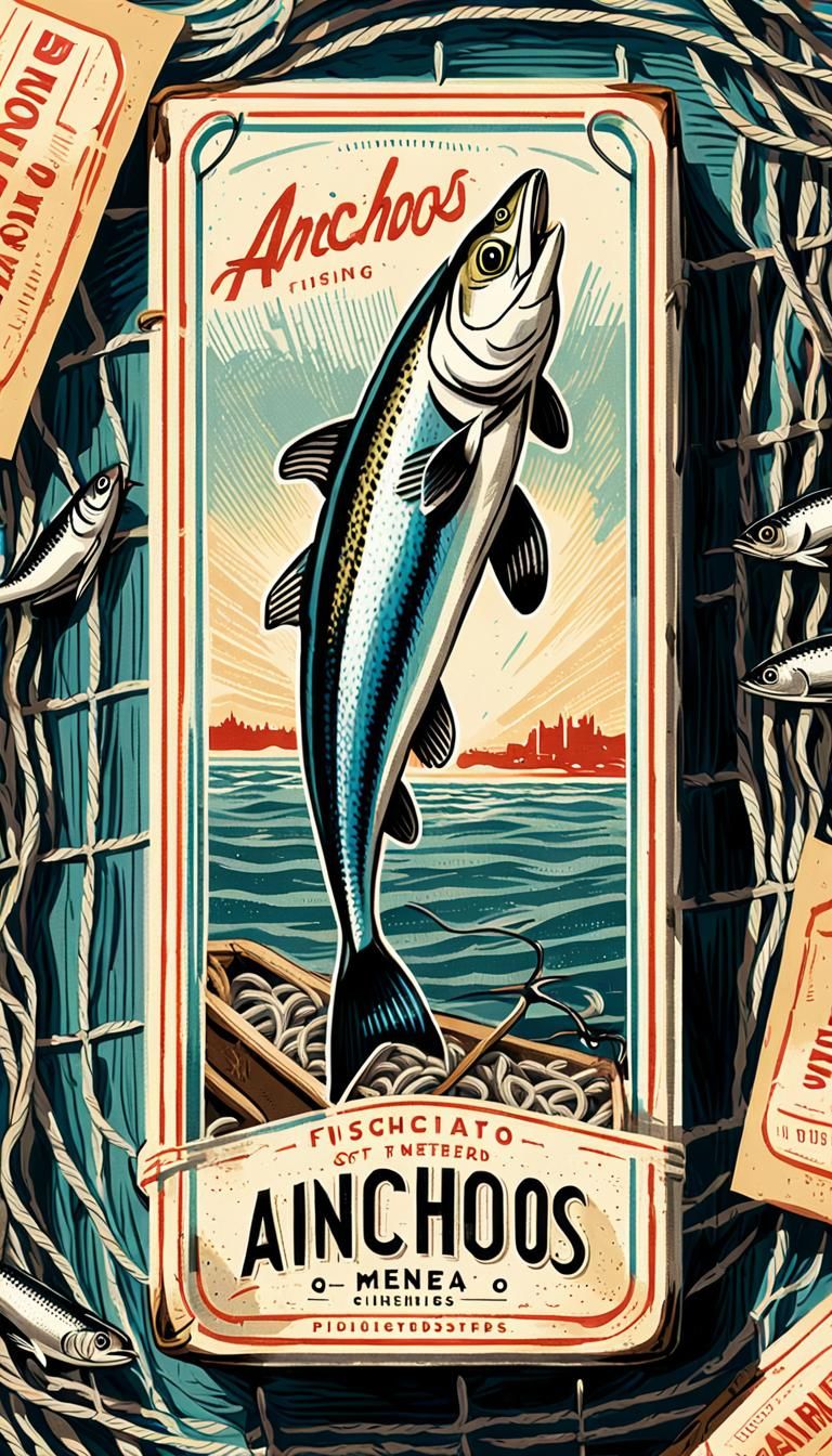 Anchovy Box Retro Illustration in 1950s Style