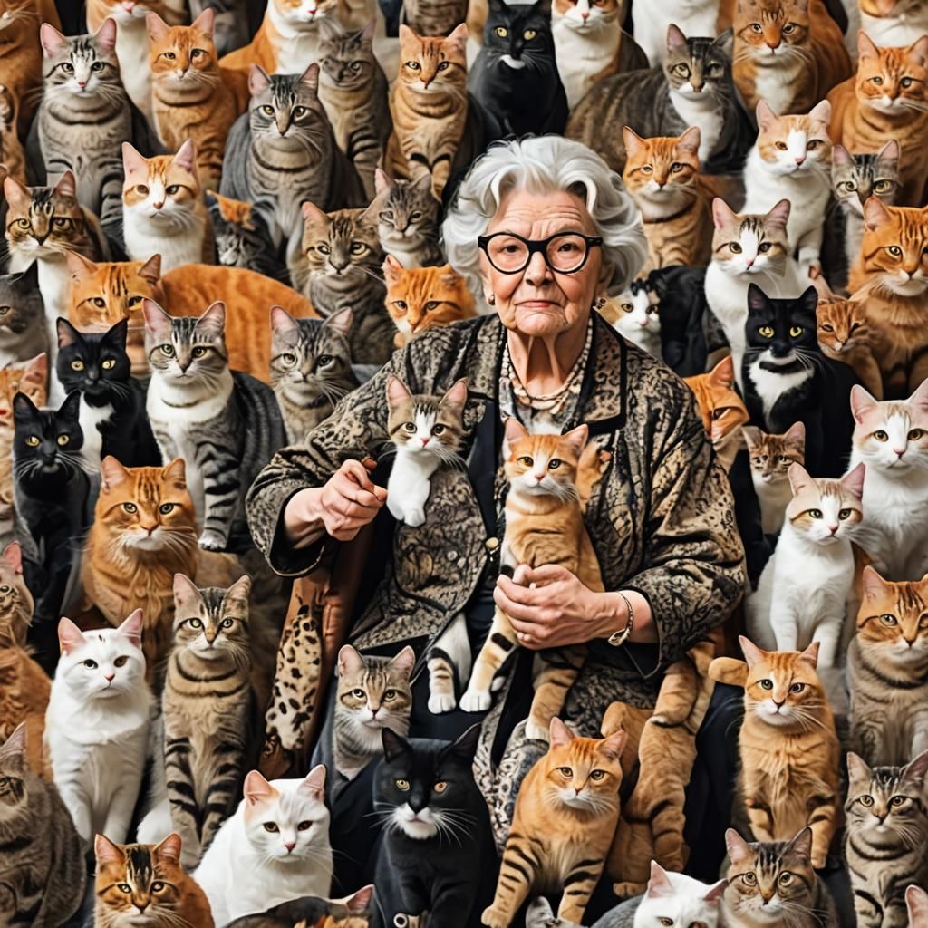 Whimsical Cat Lady Portrait