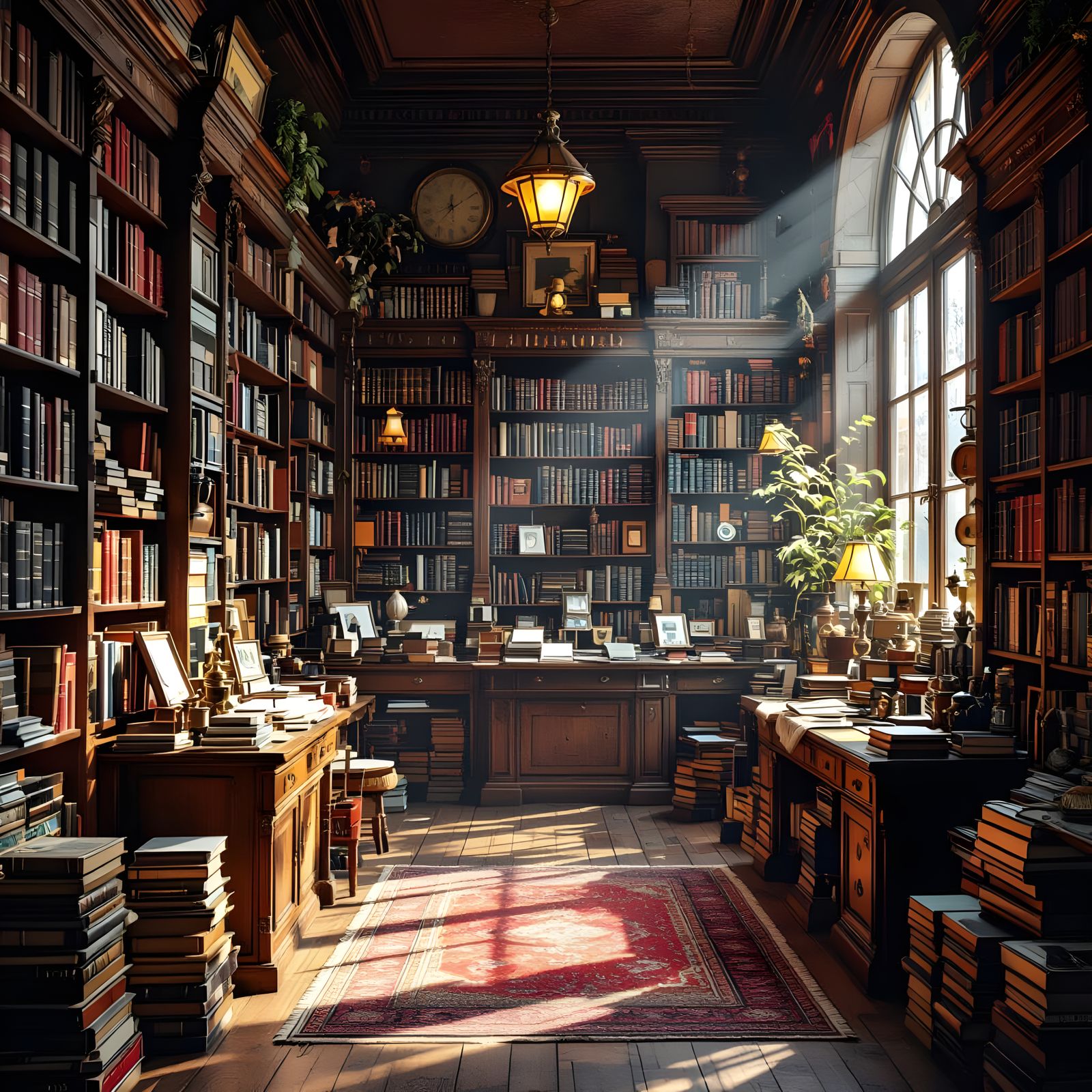 Inviting Second-Hand Bookstore with Warm Light, Digital Matt...