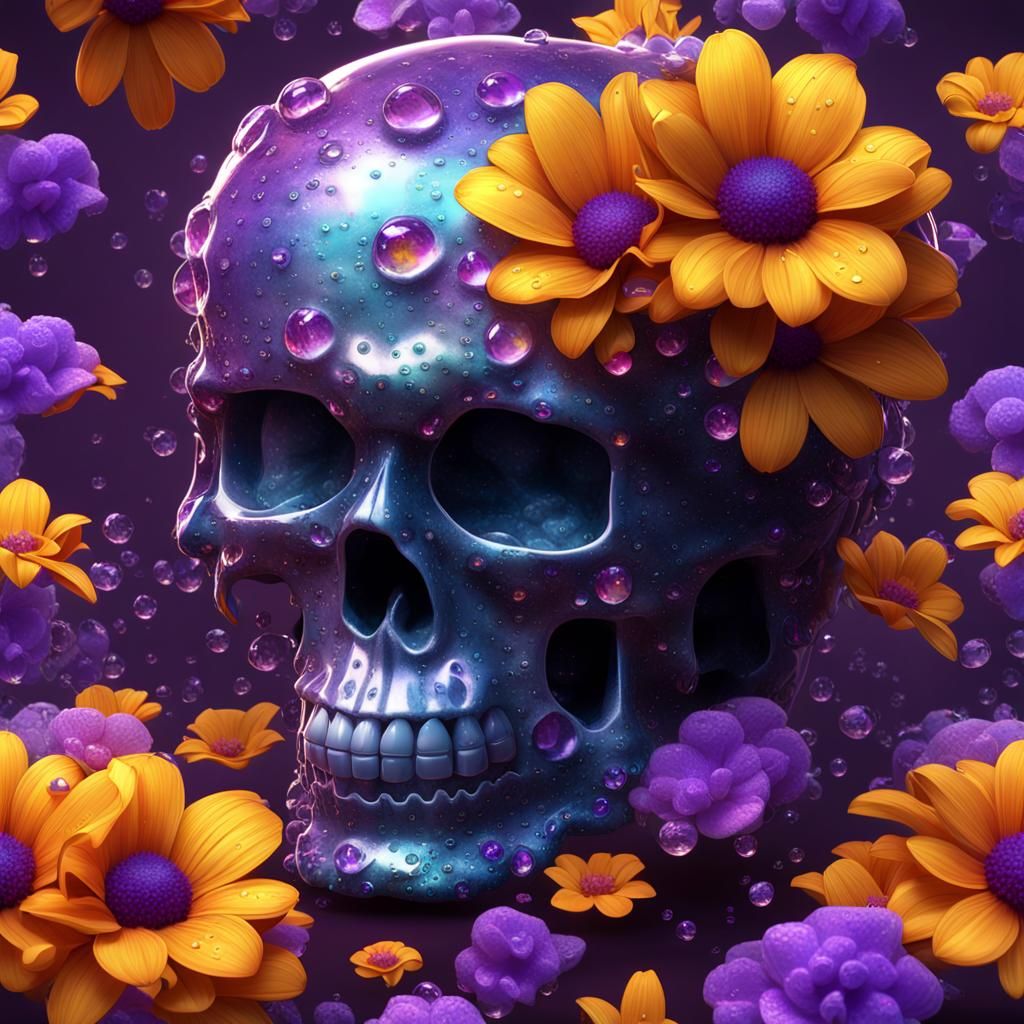 Crystal Skull with Flowers: Dark Fantasy Art