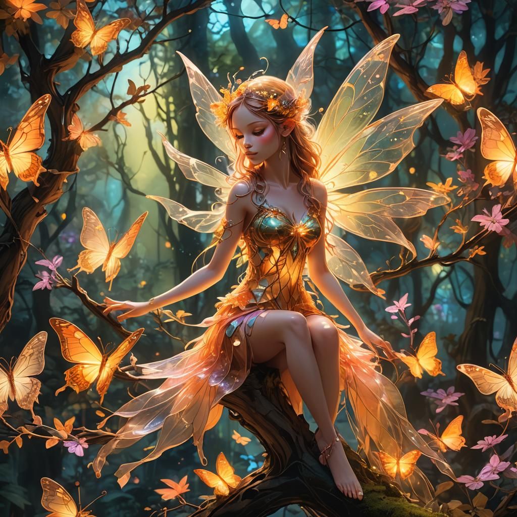Ethereal Fairy in Bioluminescent Forest with Graffiti