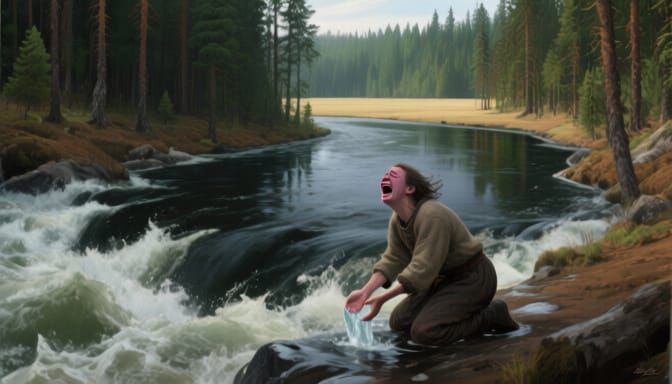 Figure's Emotional Journey: Rapids to Serene Plain