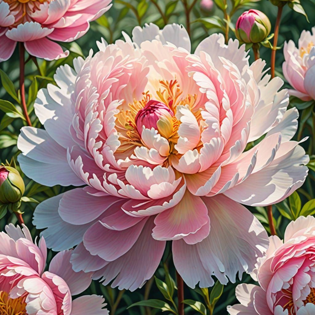 Blooming Peony in Watercolor Style