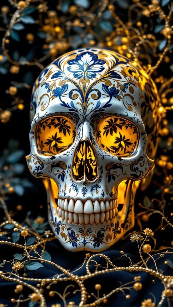 Luxurious Fine China Skull Portrait Radiating Elegance