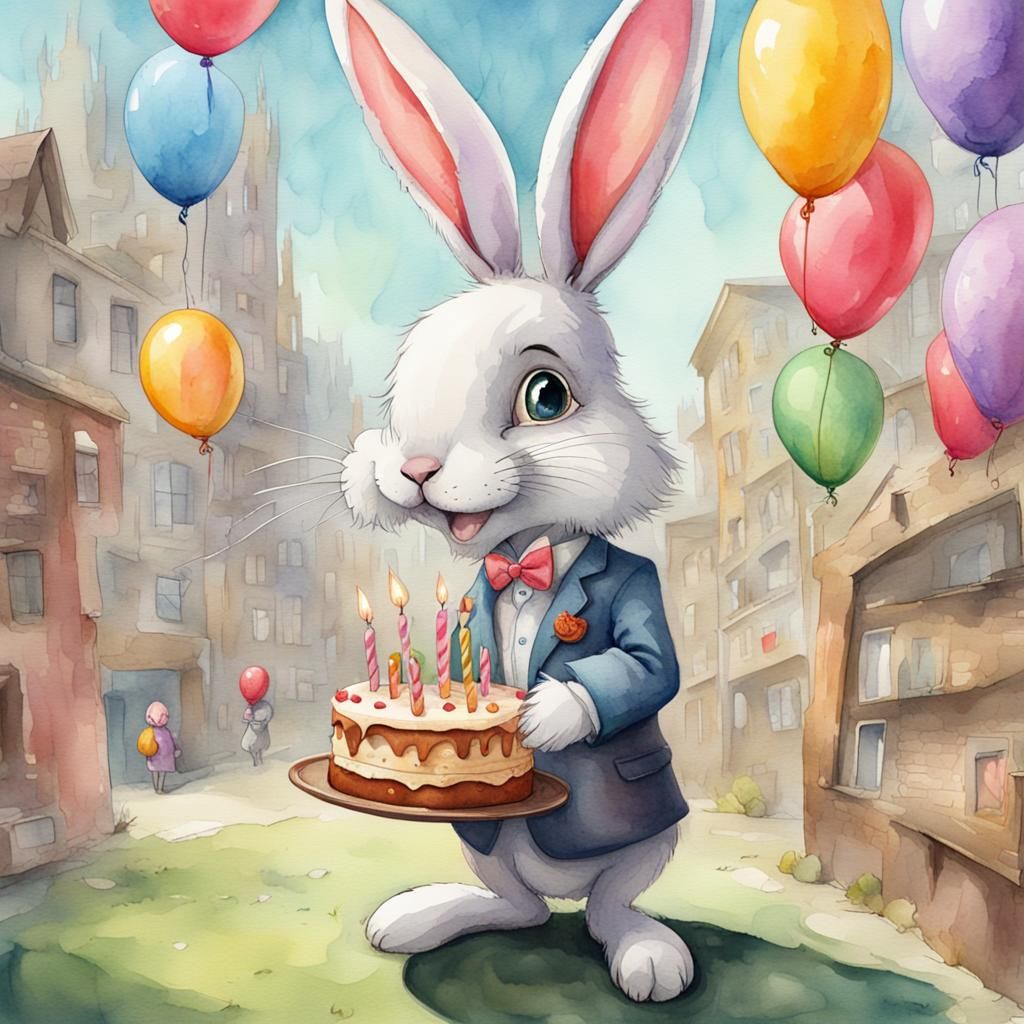 Hoppy Birthday Watercolor Digital Illustration