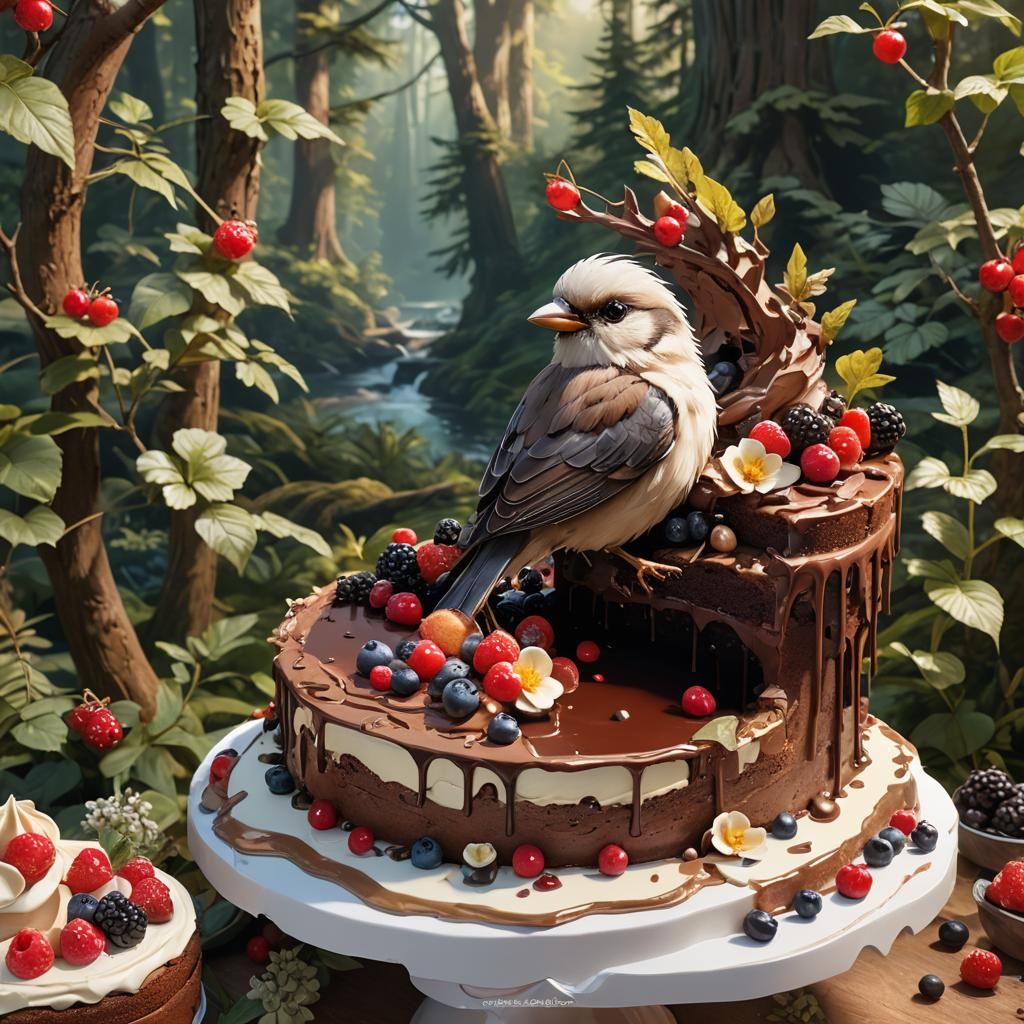 Cute Bird in Delicious Cake Slice, 3D Render