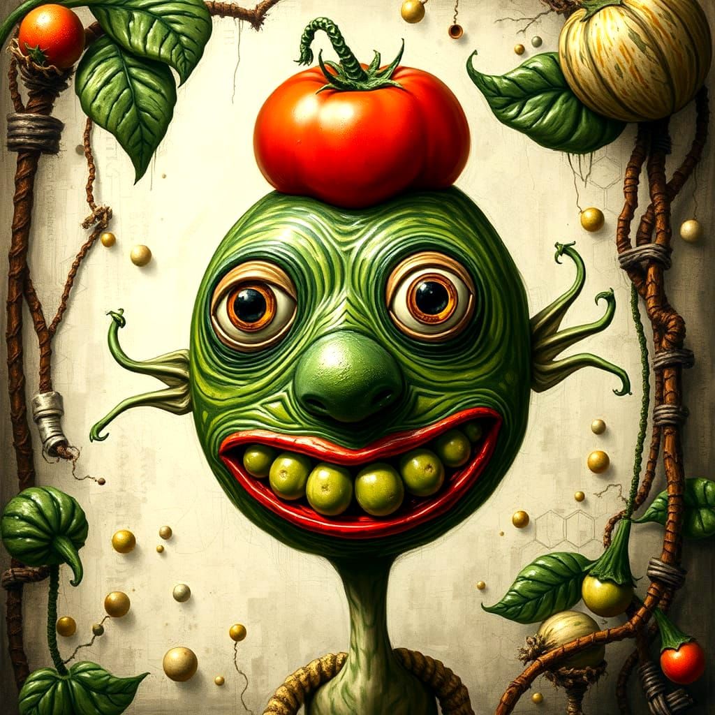 Surreal Vegetable Creature in Abstract Style