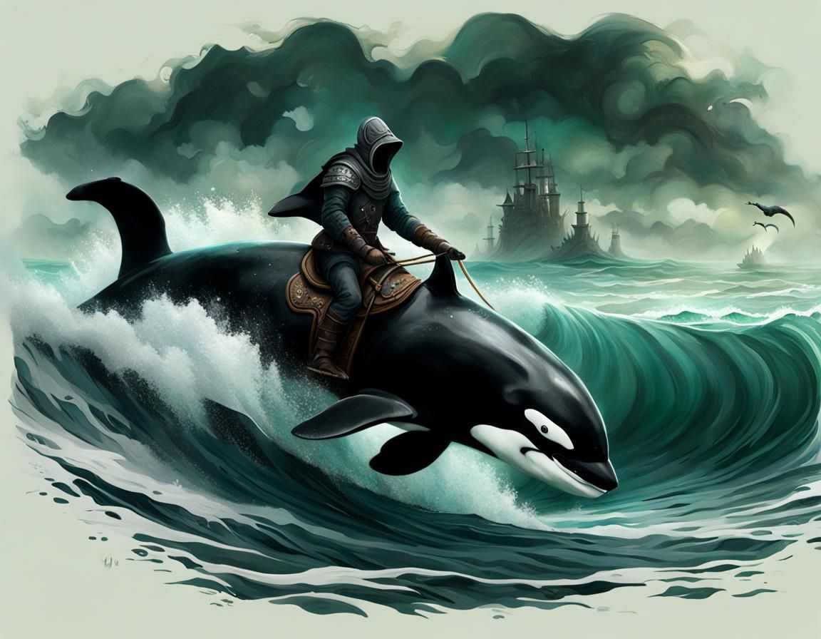 Orca Rider in Dark Fantasy Ocean