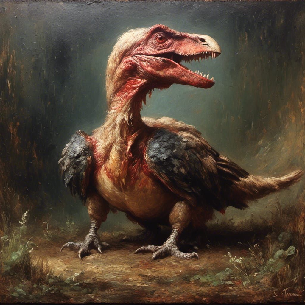 Chickensaurus Rex: A Hybrid Oil Painting