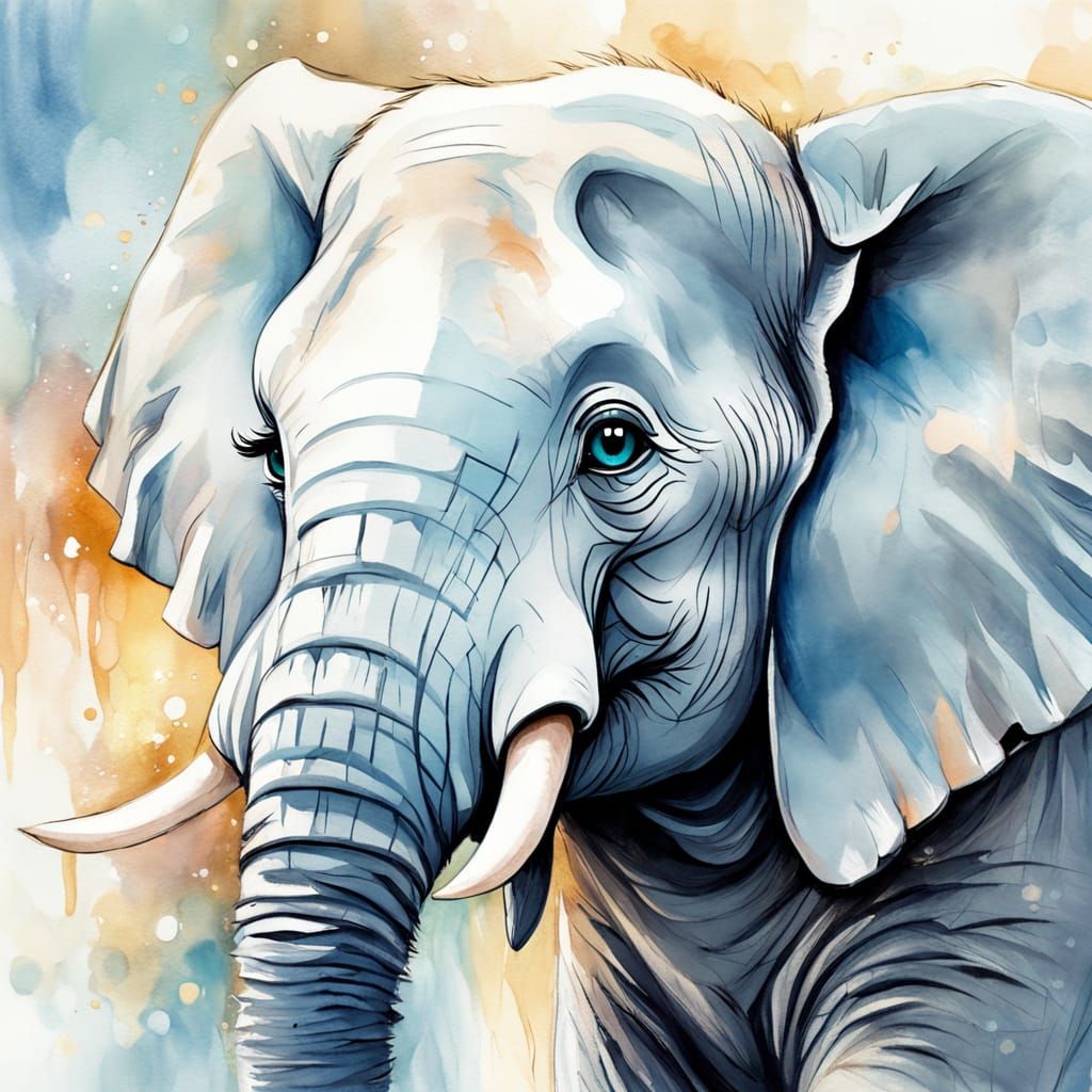 Whimsical Elephant Portrait in Delicate Watercolor Style