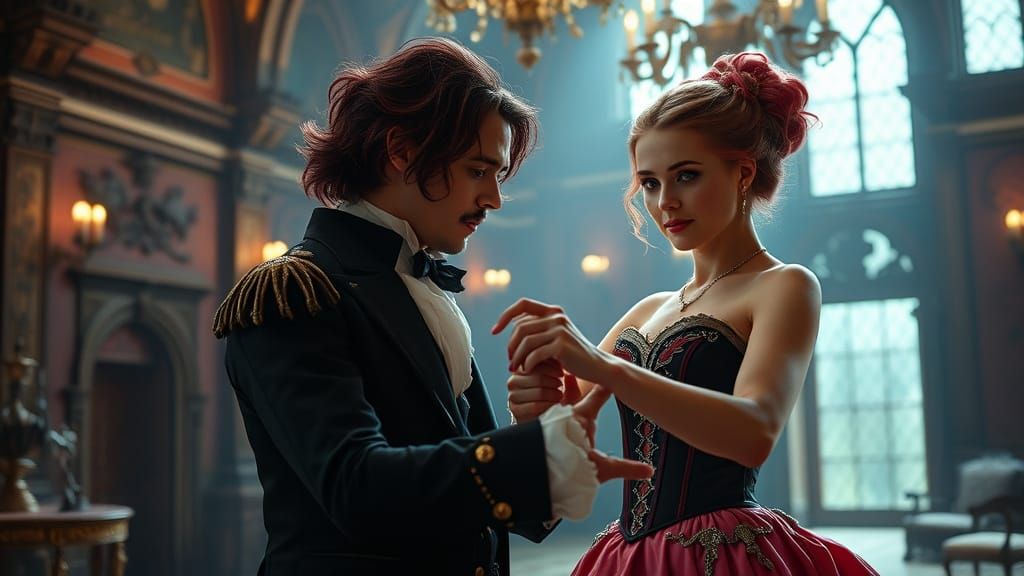 Ballroom Dance in Gothic Castle, Art Nouveau Style