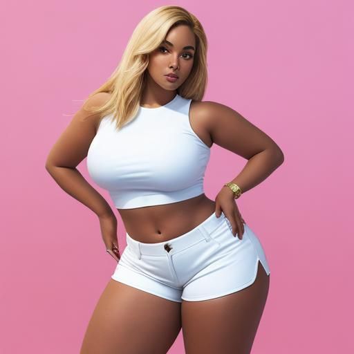 Photo Real Curvy Woman in Crop Top and Shorts