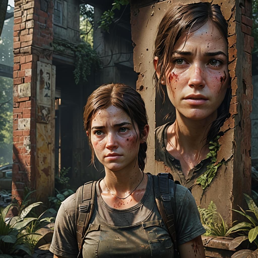 A picture of Anna with her daughter Ellie from "The Last of Us" in the back. Anna got infected when pregnant with Ellie....