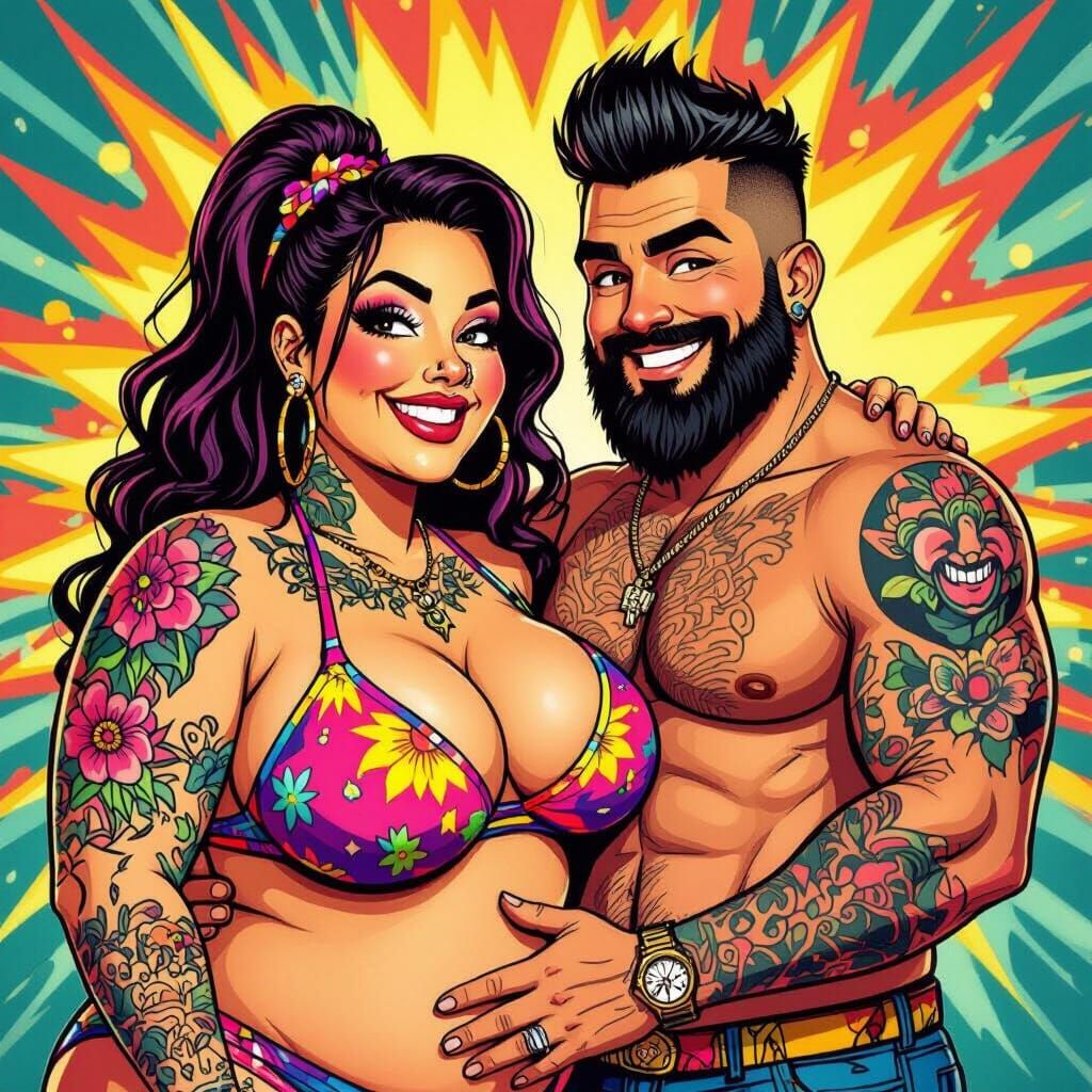 Plus-Size Couple in Garbage Pail Kids Style