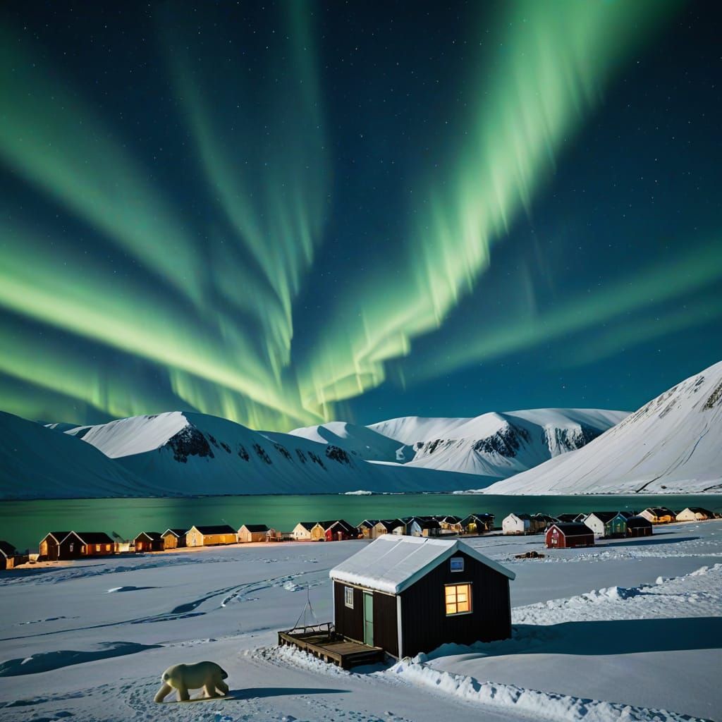 Aurora Borealis Over Svalbard Vault, Neon Style