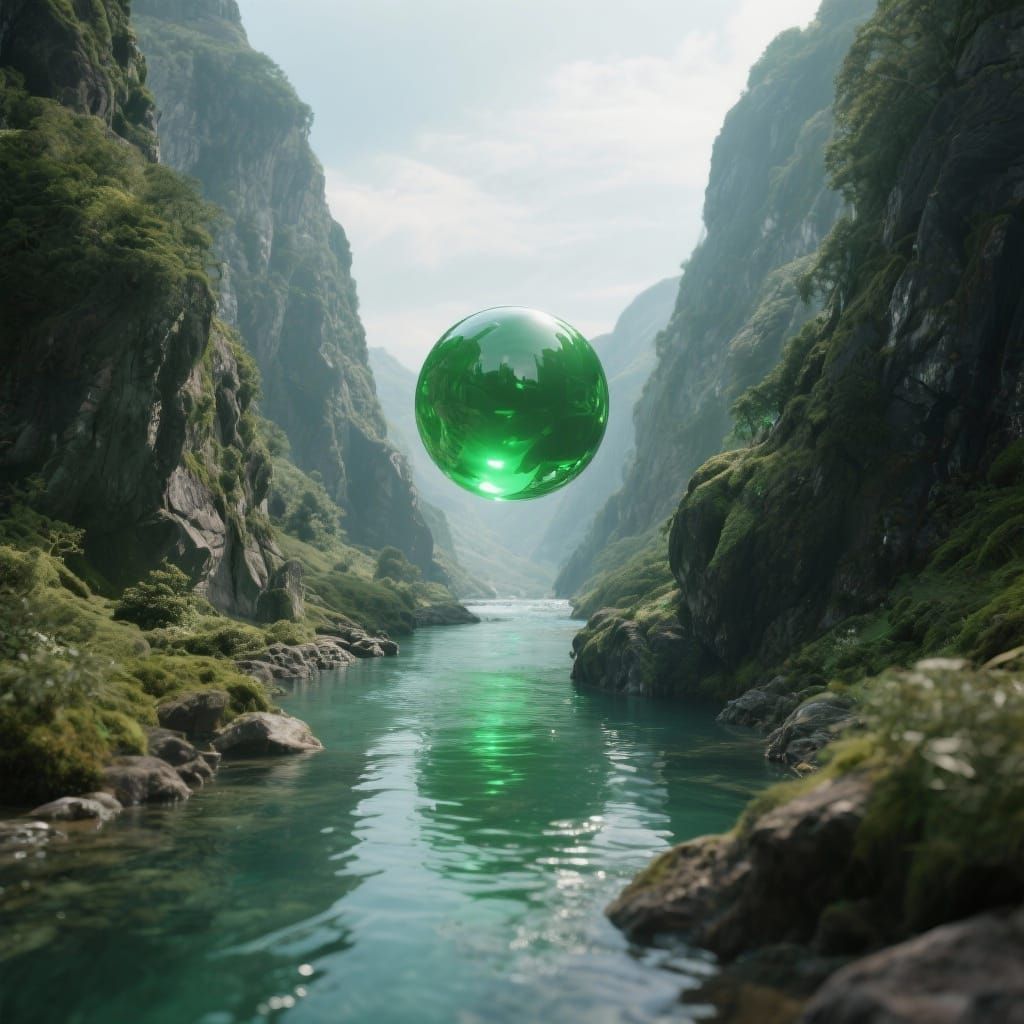 Hovering Green Sphere Over Crystal River Valley
