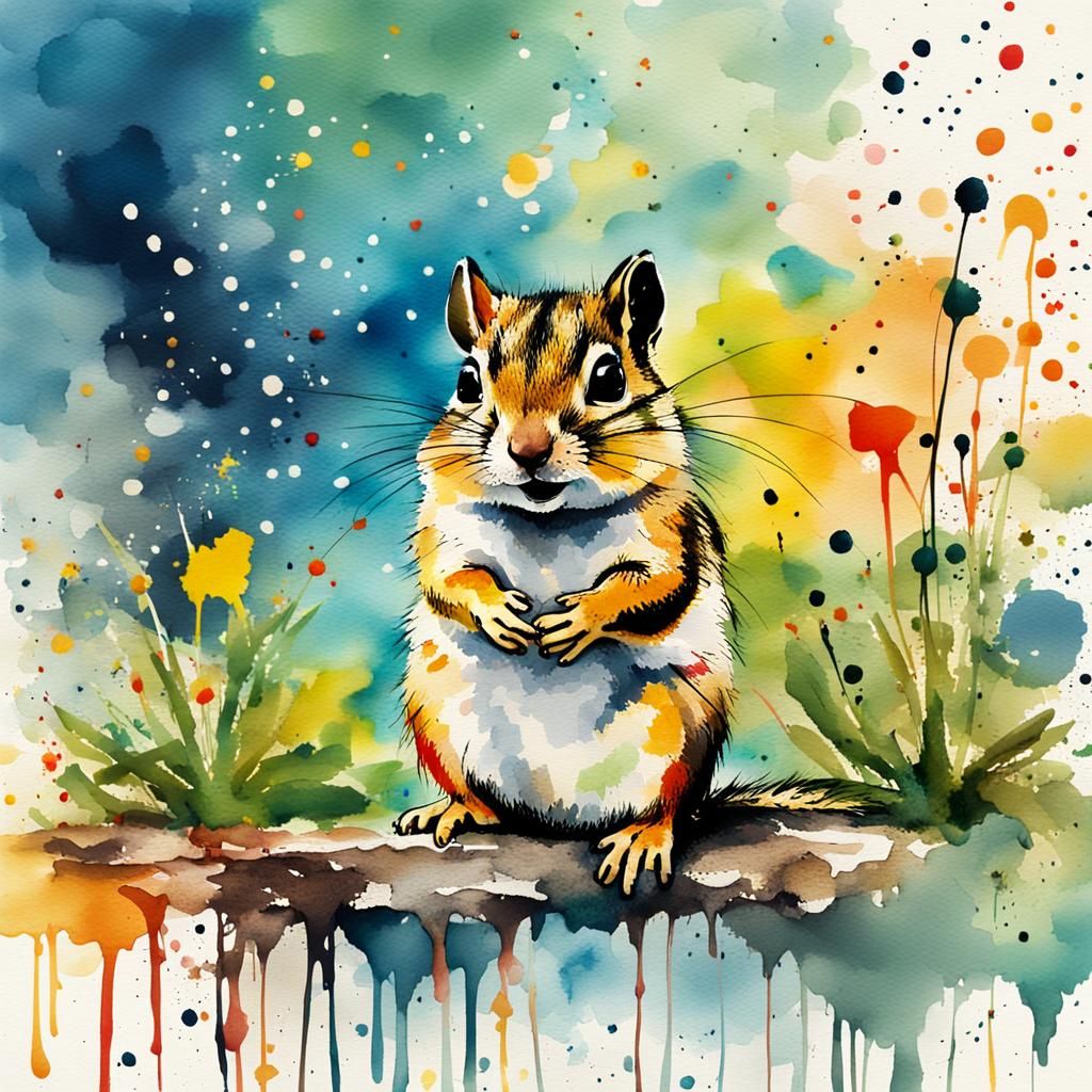 Cute Chipmunk Smiles: Watercolor Abstract Art