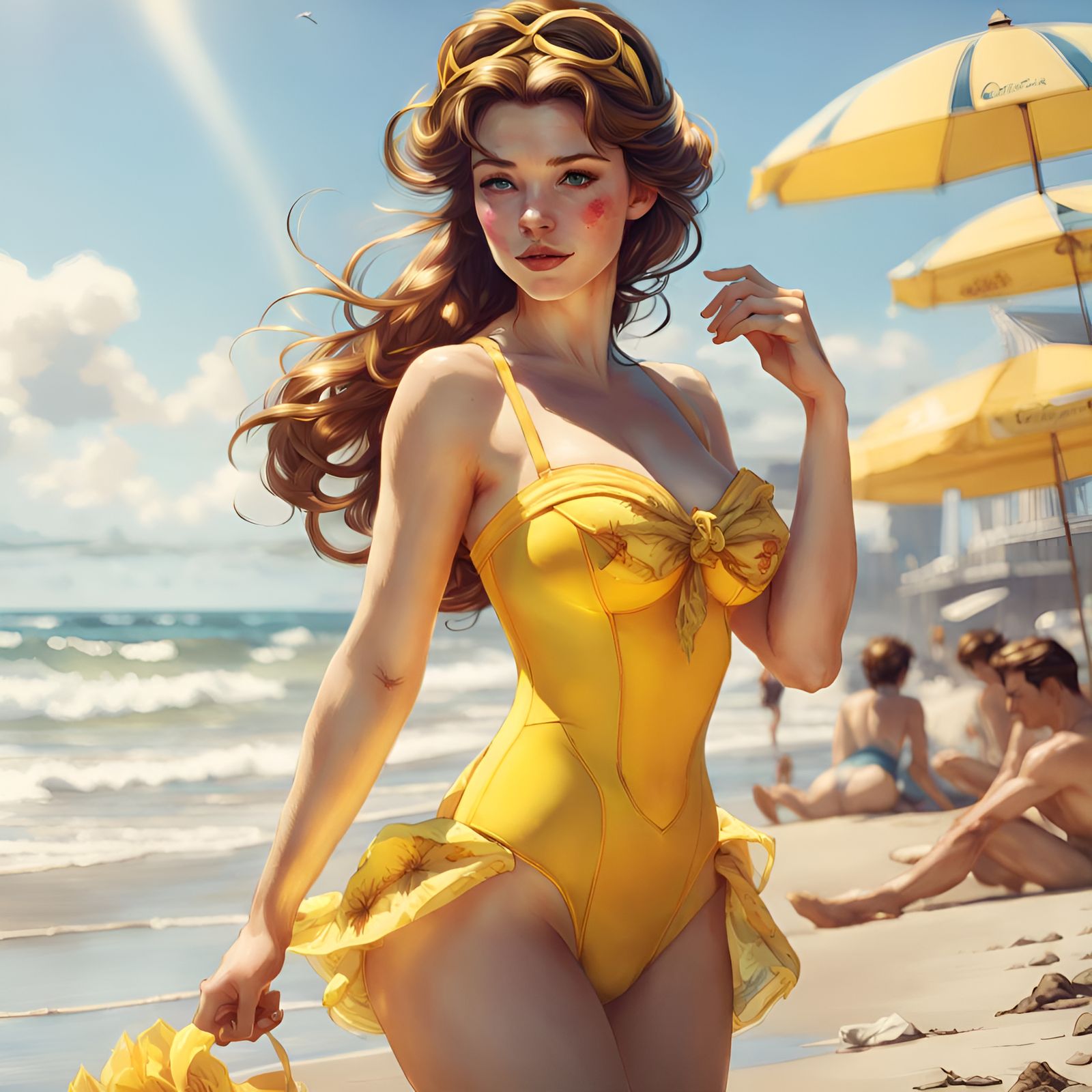 Princess Belle at the Beach: Pixar-Style Art