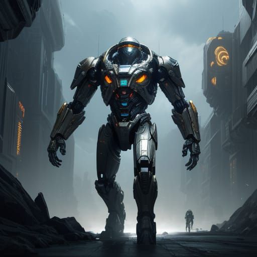 Futuristic Mech Descends from Space in Dramatic Sci-Fi Art