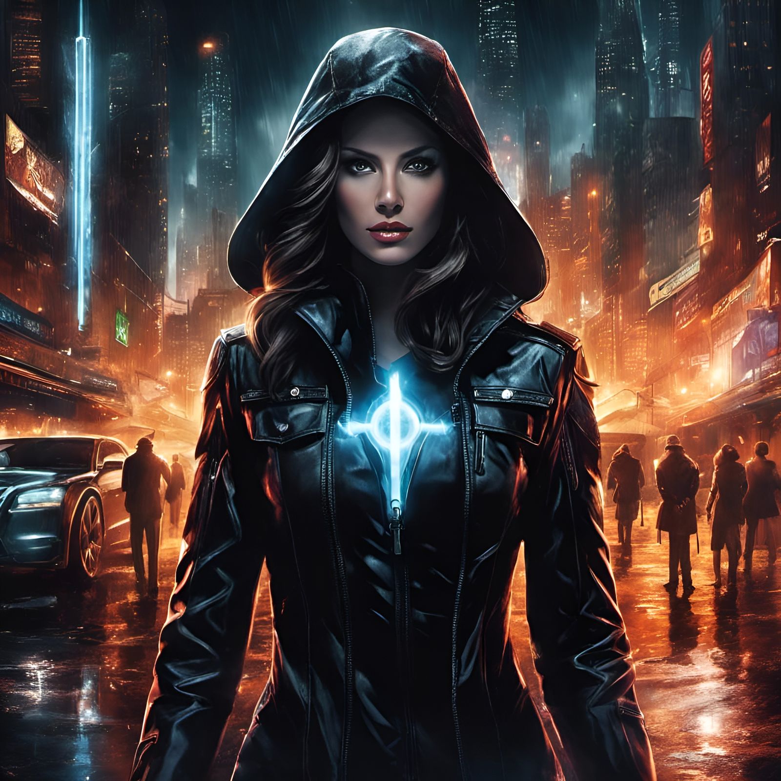 X-Ray Metahuman in Rainy Cyberpunk City