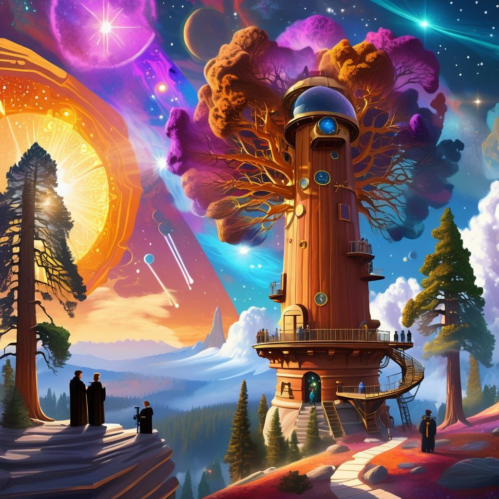 Observatory on Sequoia Tree: Fantasy Concept Art