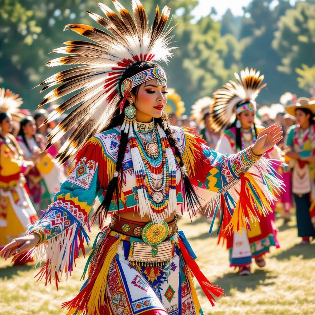 Powwow Dancer in Vibrant Regalia