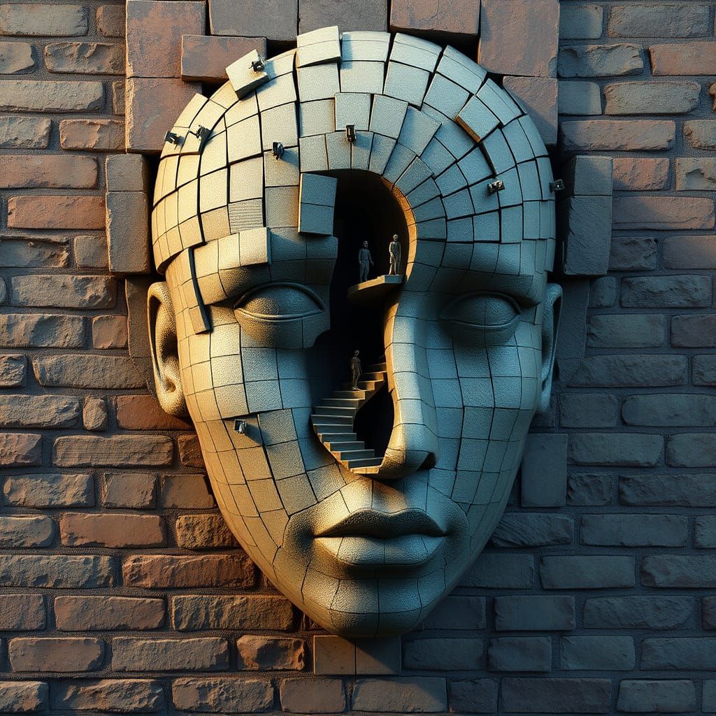 Stone Face Sculpture with Winding Staircase