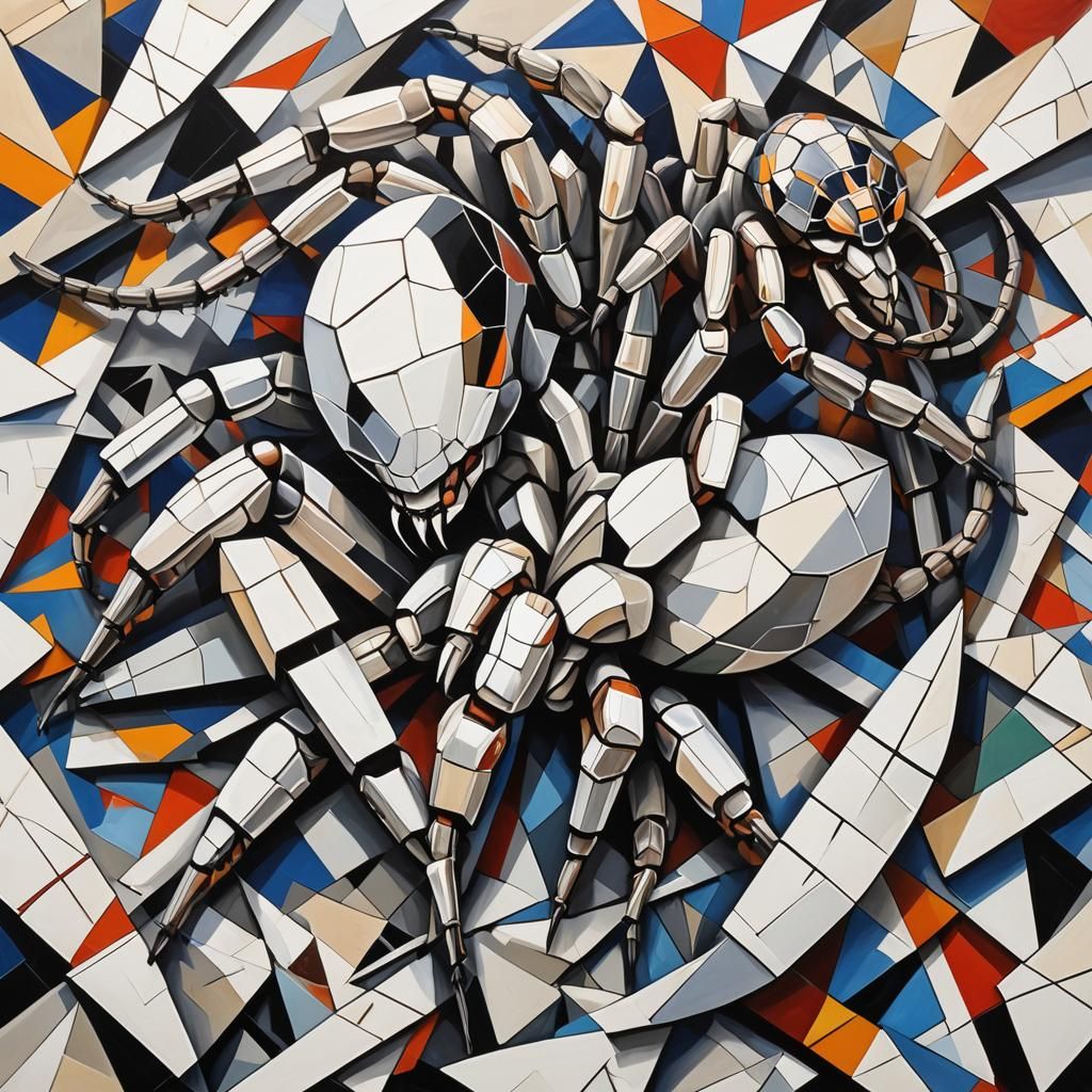 Tarantula-Viper Hybrid in Abstract Cubism Style