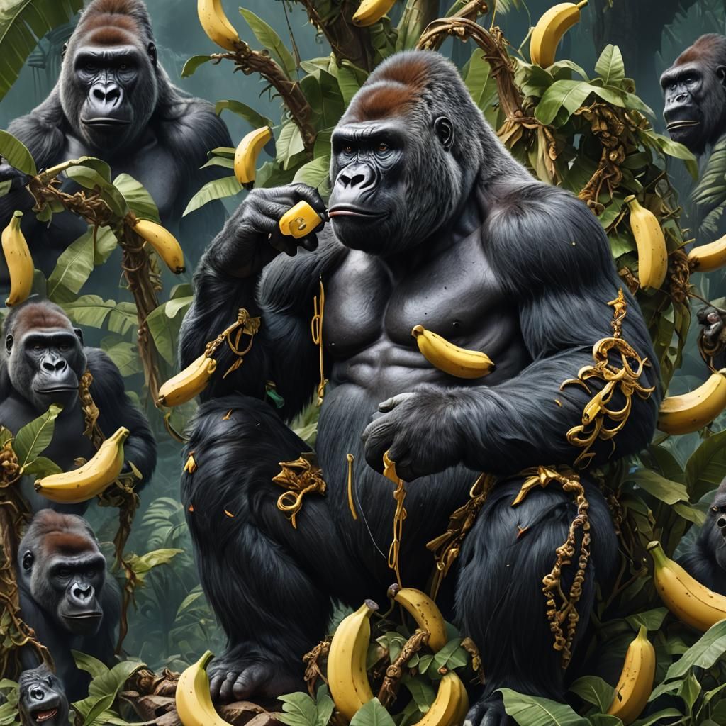 Gorilla on Banana Phone: Detailed Matte Painting