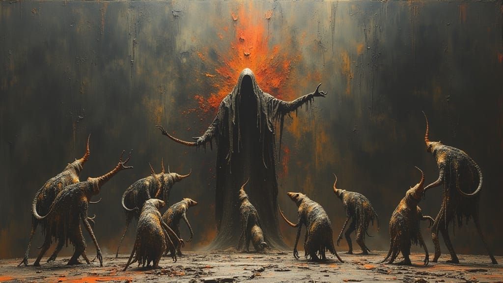 Monstrous Rats of Oblivion in Dark Oil Paint Style