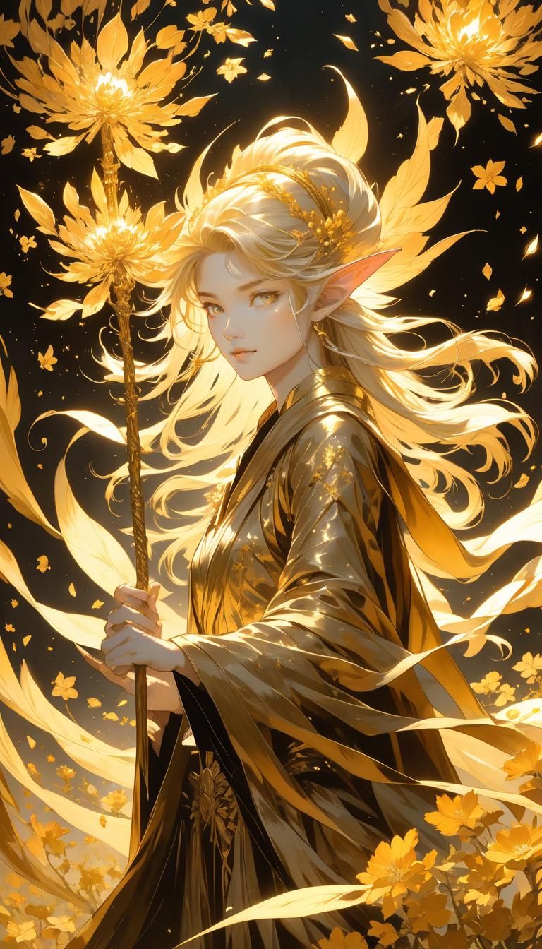 Golden Elf Mage Performs Light Magic
