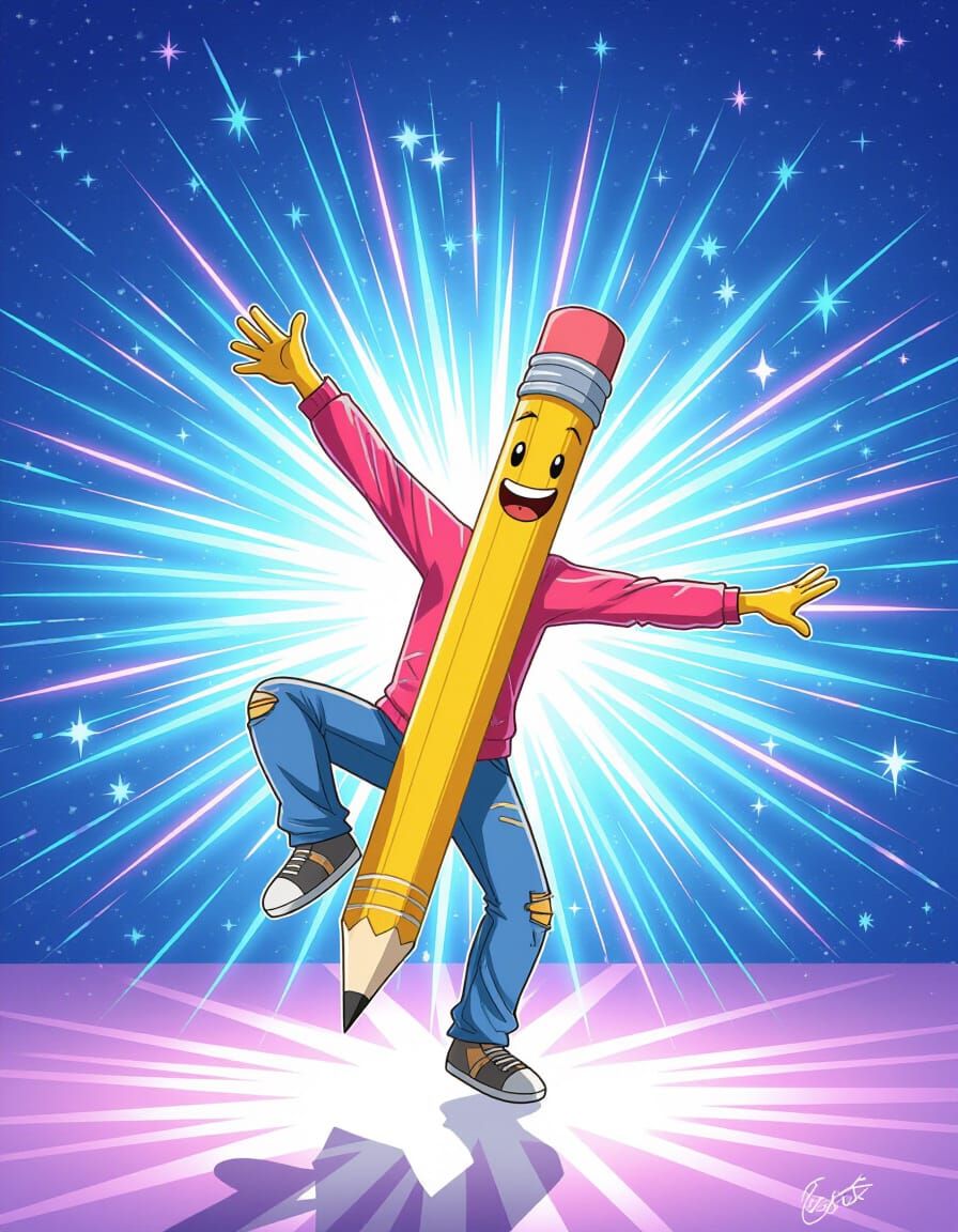 Cute Pencil Breakdancing Under Flashing Strobe Lights