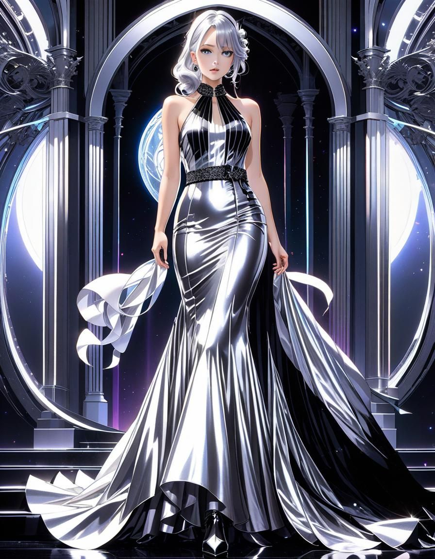 Elegant Silver Gothic Dress with Glitter Detail