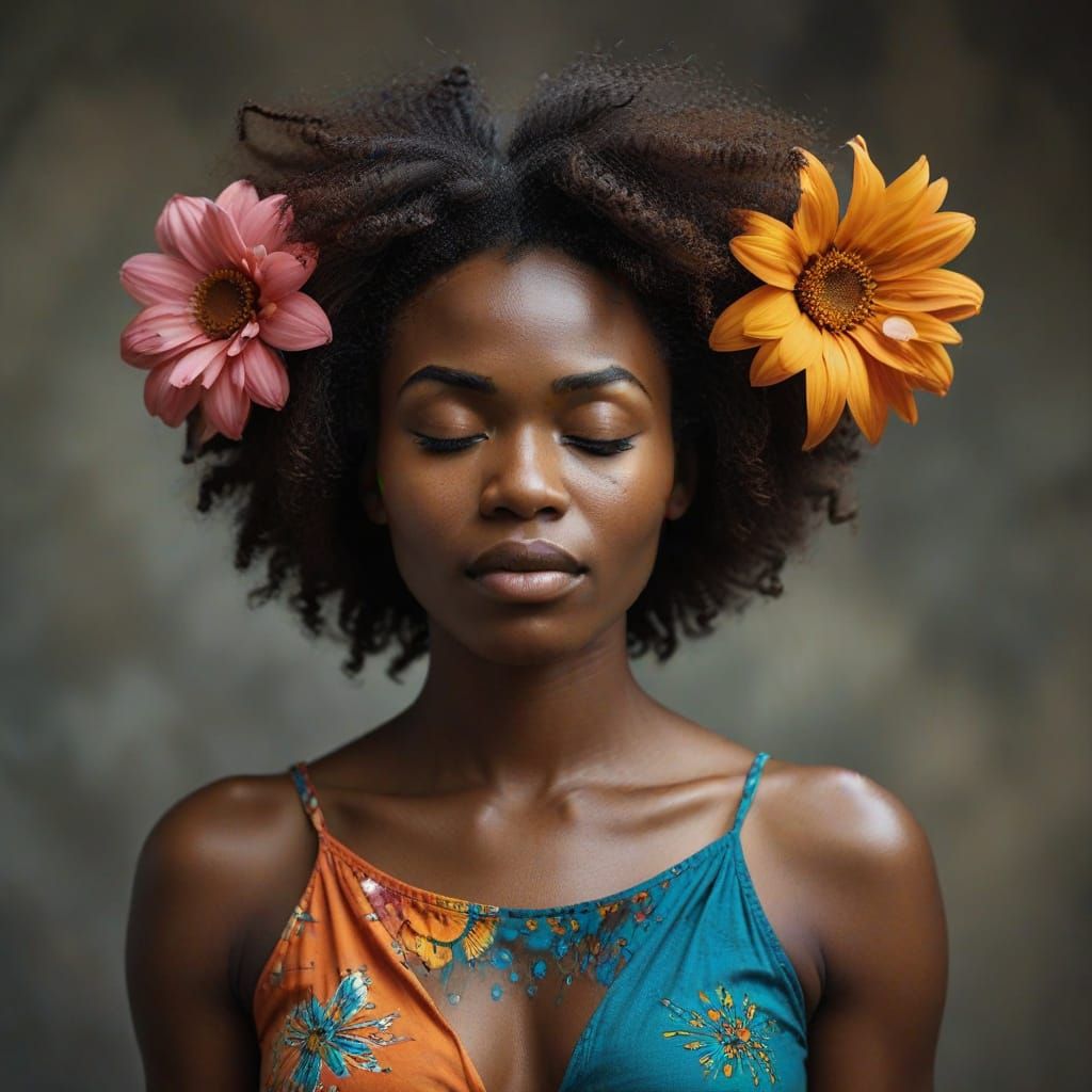 African Woman Meditates in Vibrant Emotional Colors