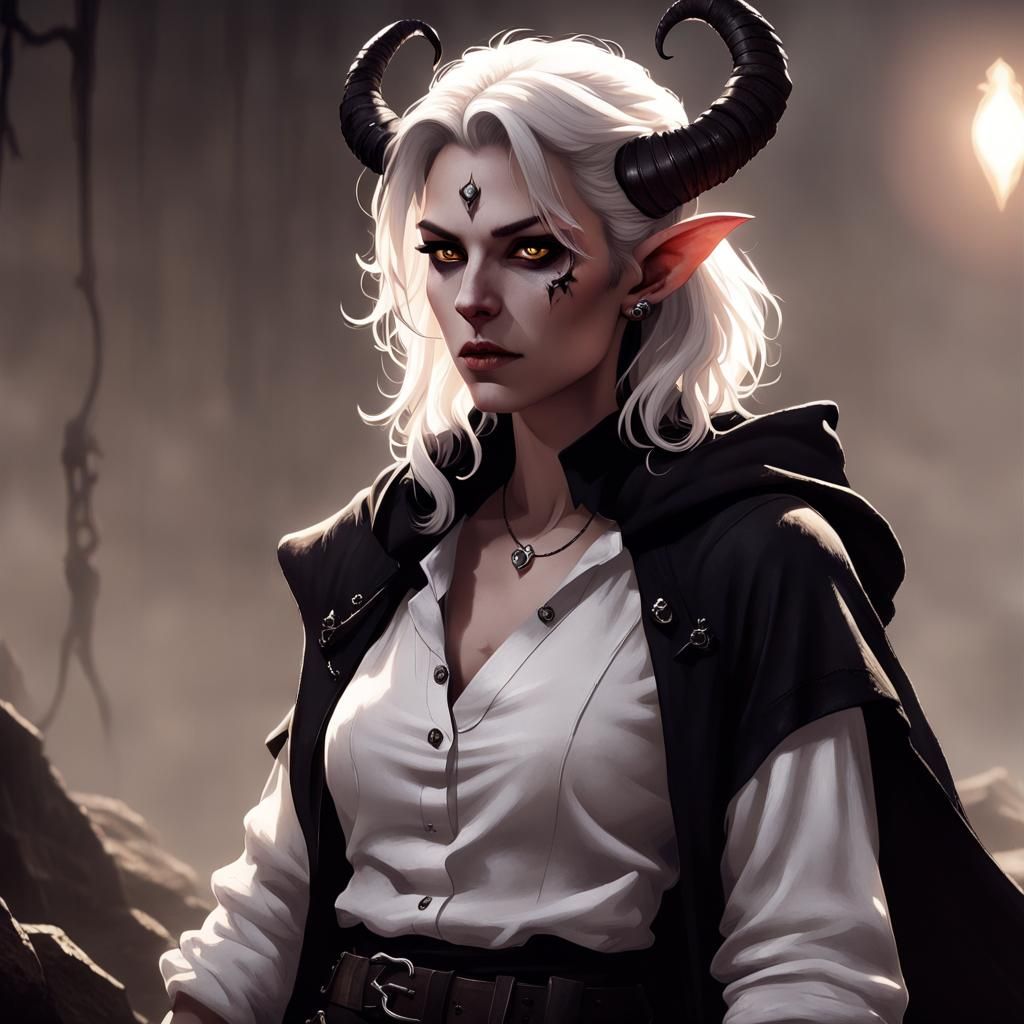 Gothic Tiefling Portrait with Dramatic Lighting