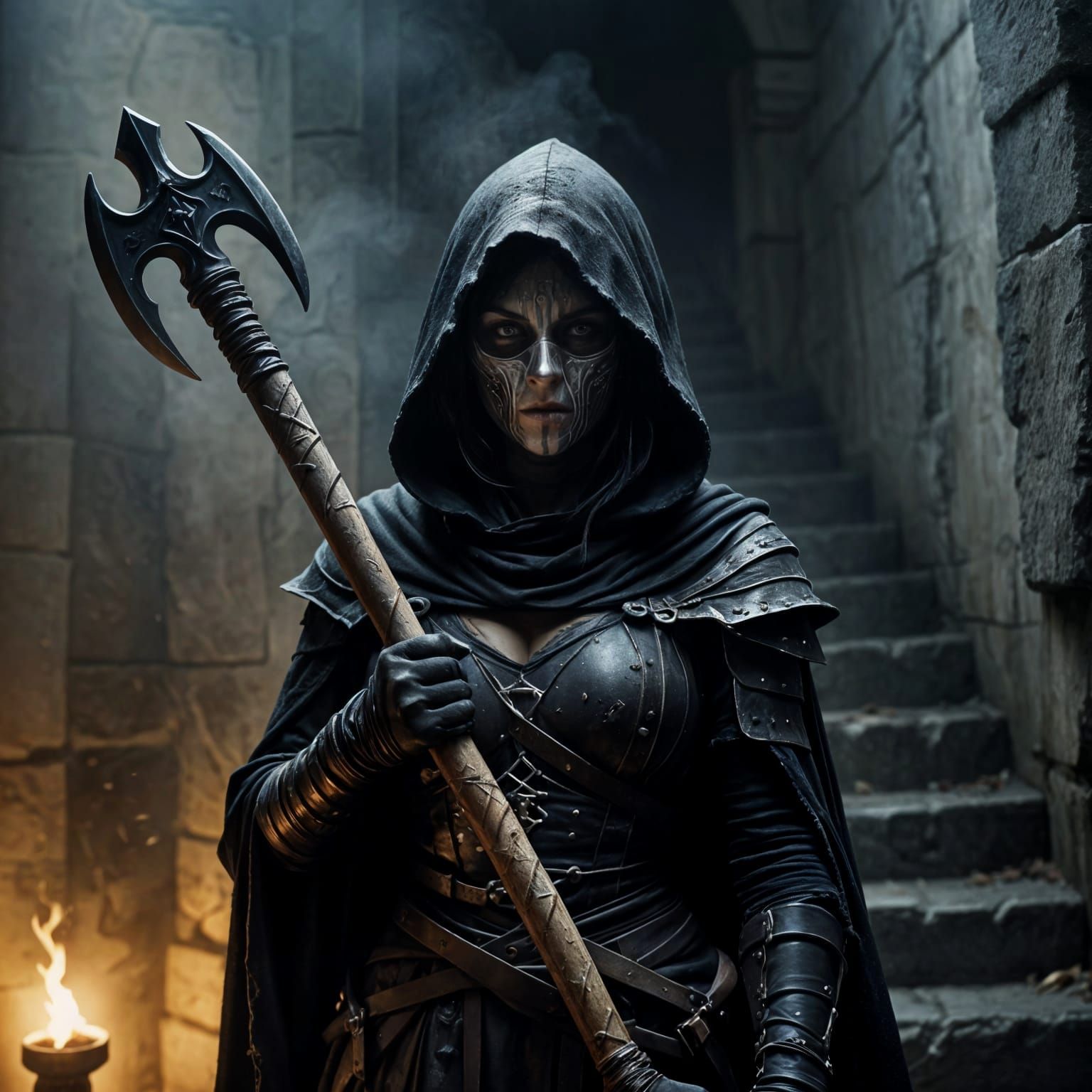 Medieval Executioner in Dark, Frightening Horror Scene