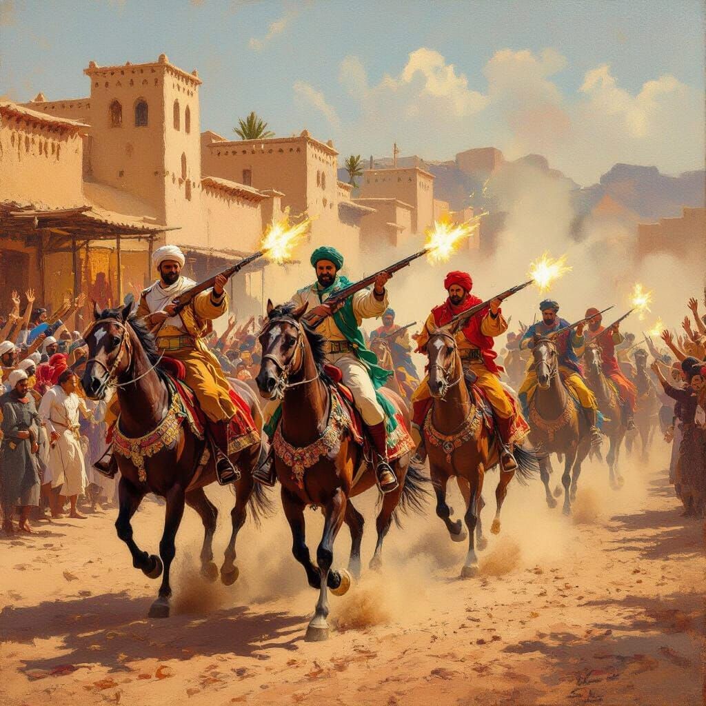 Moroccan Tbourida Performance Oil Painting