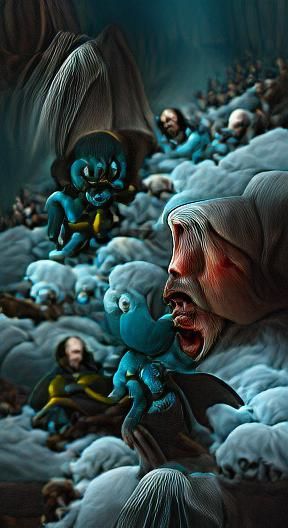 Evil Smurfs Attack: A Claymation Horror Illustration