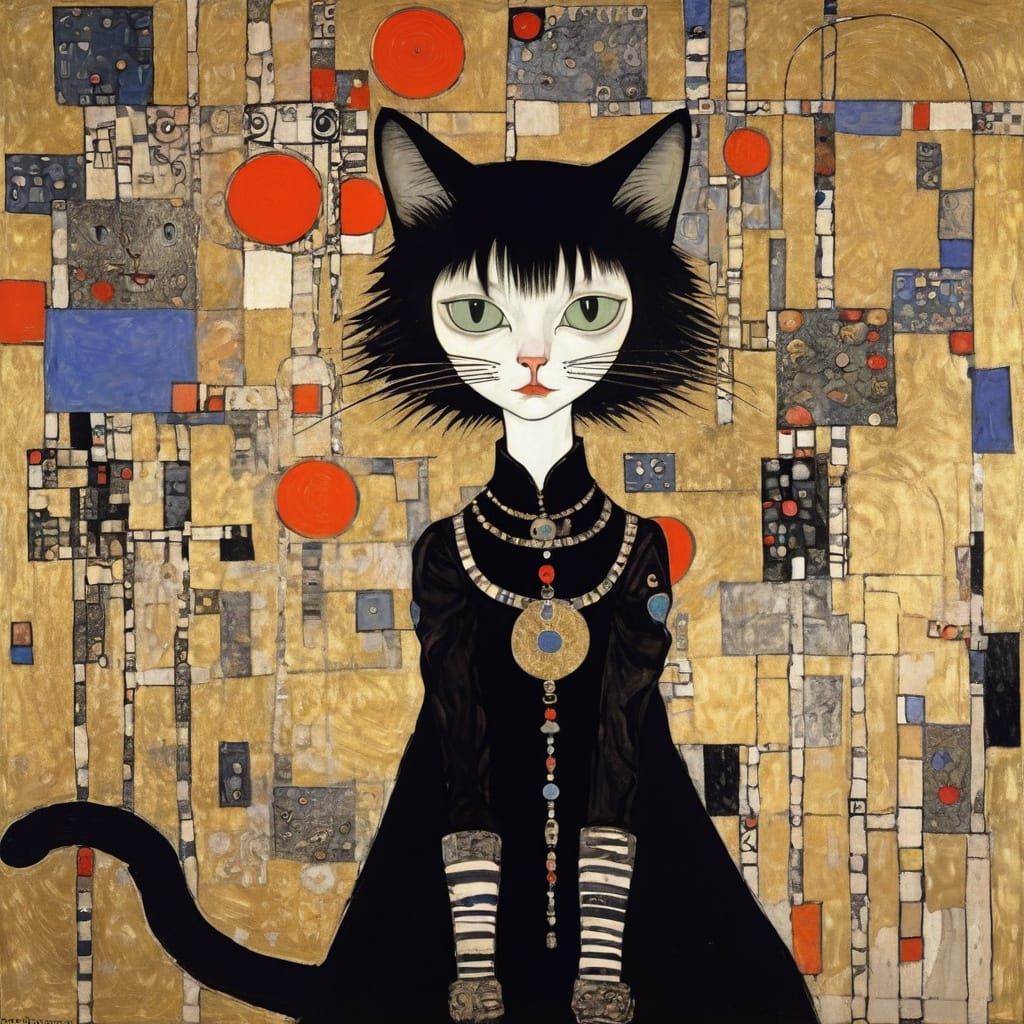 Goth Cat Portrait in Expressionist Style